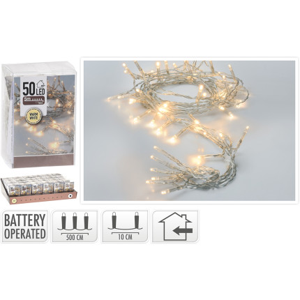 Luci di Natale 50 led a luce calda 500cm filo argento