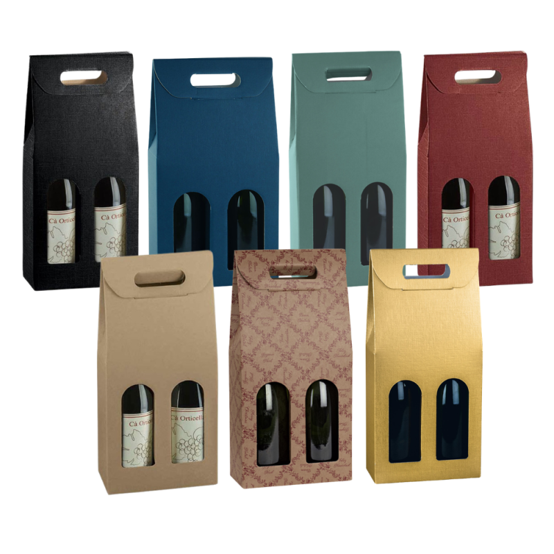 Scatola con Maniglia per Due Bottiglie in colorazioni assortite