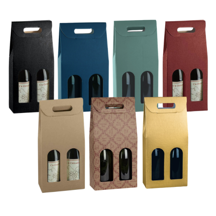 Scatola con Maniglia per Due Bottiglie in colorazioni assortite