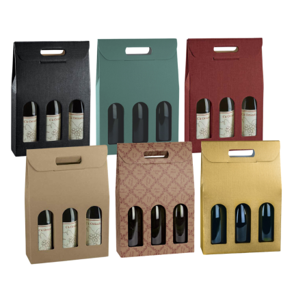 Scatola con Maniglia per Tre Bottiglie disponibili in diverse colorazioni