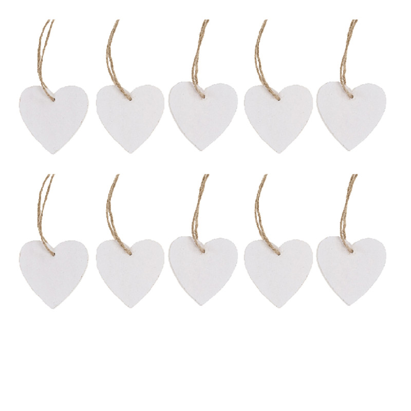 Cuore di legno sbiancato da appendere (10 pezzi)