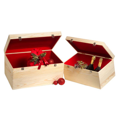 Baule in Legno con Interno in Velluto Rosso