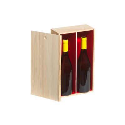 Cassetta in Legno 2 Bottiglie con Interno Velluto Rosso