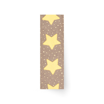 Nastro in tessuto con stampa stelle oro. Incartare