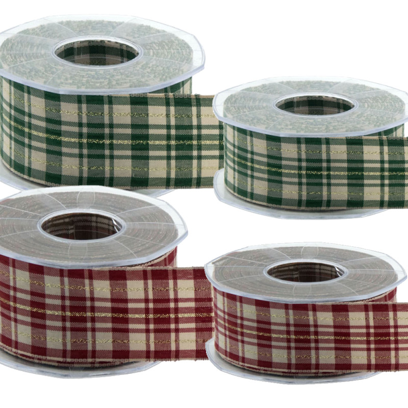 Nastro in Tessuto Tartan con riga oro
