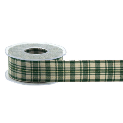 Nastro in Tessuto Tartan verde con riga oro