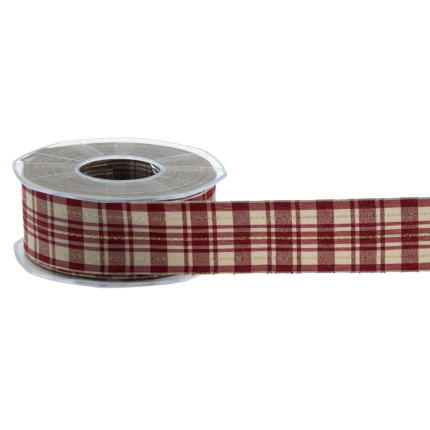 Nastro in Tessuto Tartan rosso con riga oro