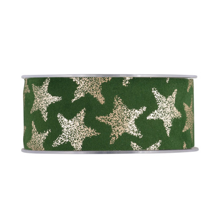 Nastro Velluto verde con stampa Stelle