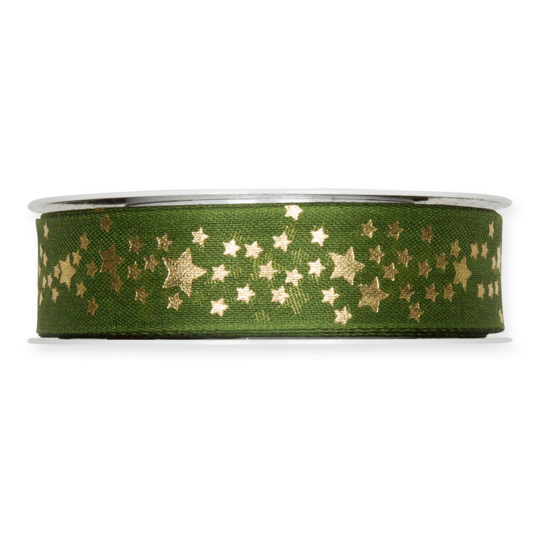 Nastro Tessuto verde con stampa Stelline Oro
