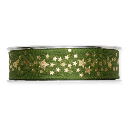 Nastro Tessuto verde con stampa Stelline Oro