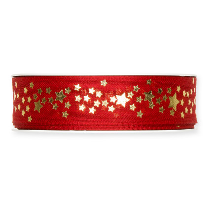 Nastro Tessuto rosso con stampa Stelline Oro