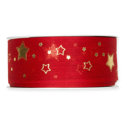 Nastro Tessuto rosso con Stelle Oro