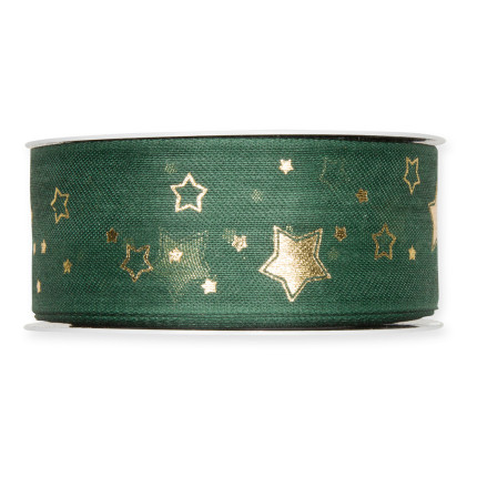Nastro Tessuto verde con Stelle Oro