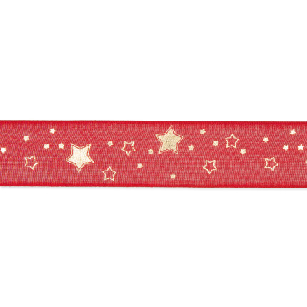 Nastro Tessuto rosso con Stelle Oro