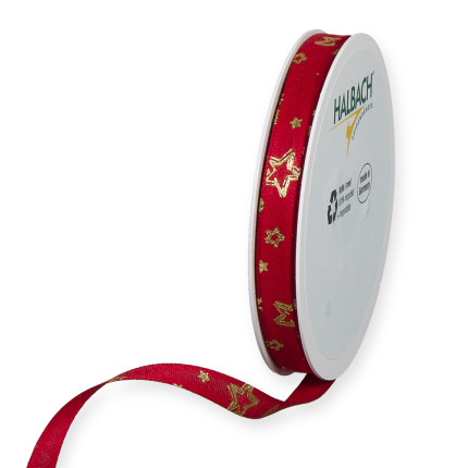 Nastro Tessuto rosso con Stelle Oro