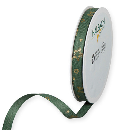 Nastro Tessuto verde con Stelle Oro