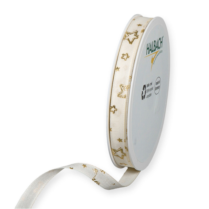 Nastro Tessuto avorio con Stelle Oro