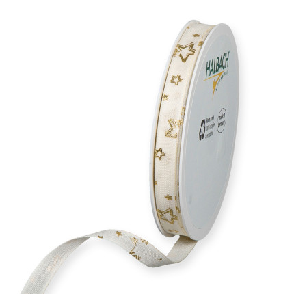 Nastro Tessuto avorio con Stelle Oro