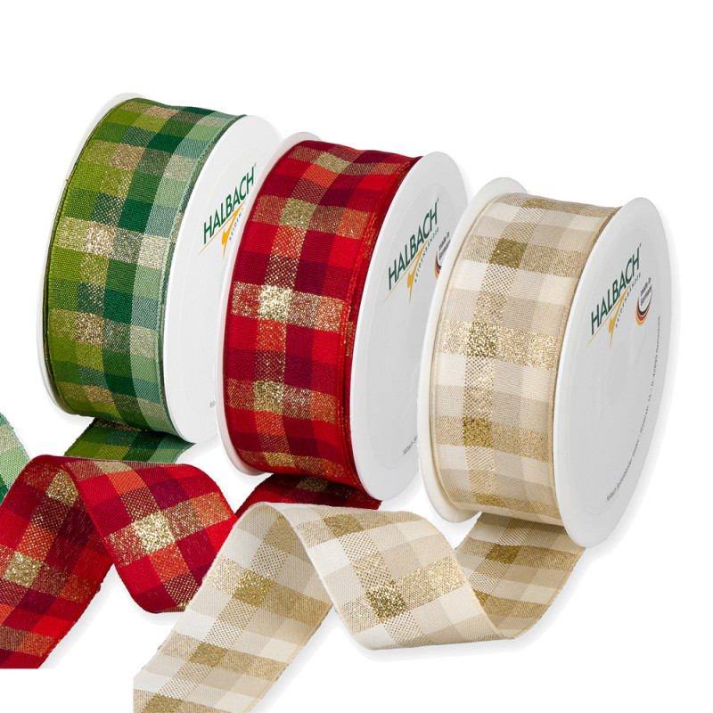 Nastro Tessuto Scozzese con Lurex Oro