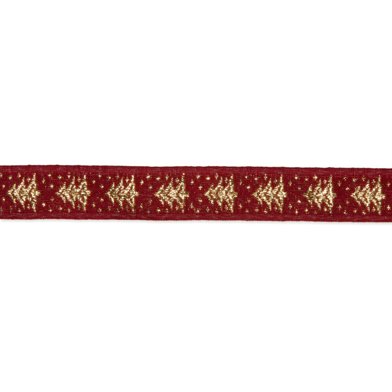 Nastro in tessuto rosso con stampa Abete Oro dettaglio