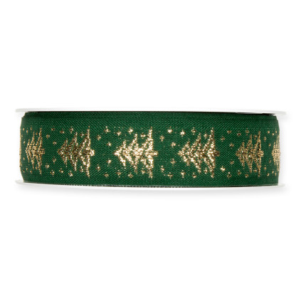 Nastro in tessuto verde con stampa Abete Oro