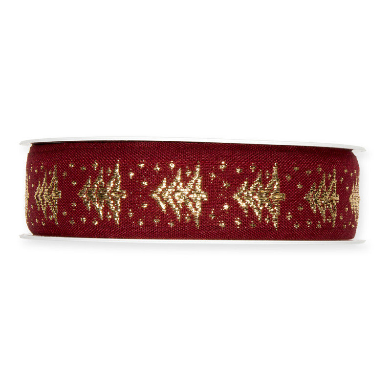 Nastro in tessuto rosso con stampa Abete Oro