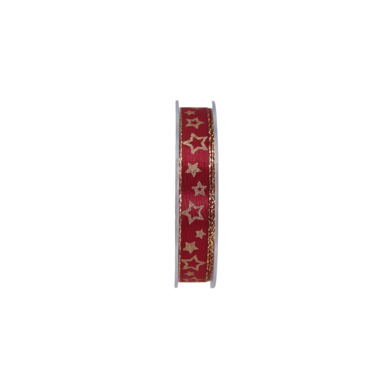 Nastro Tessuto rosso con Stelle Oro