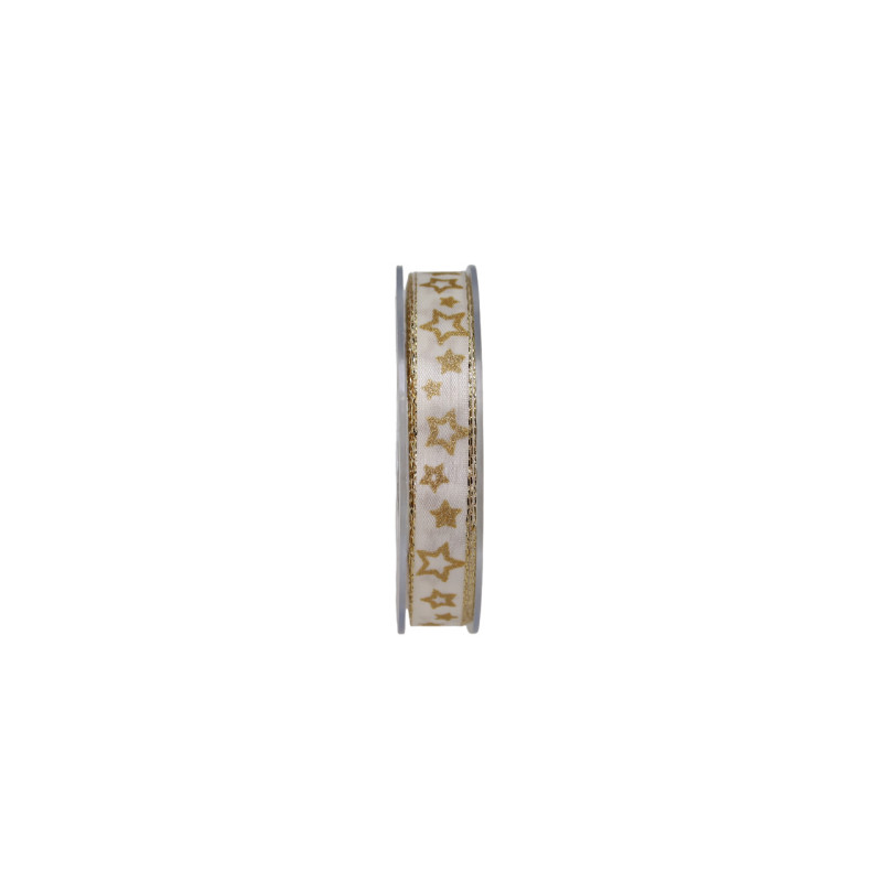 Nastro Tessuto bianco con Stelle Oro