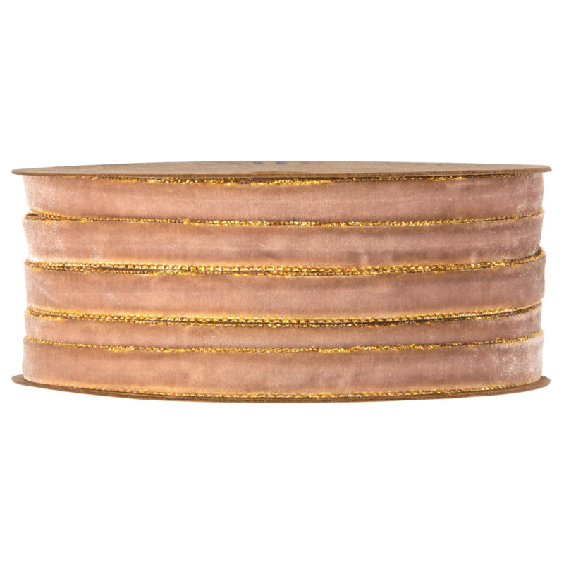 Nastro in velluto rosa antico con bordo in oro