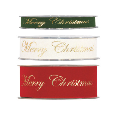 Nastro in velluto con scritta Merry Christmas in oro. Disponibile in più colori e altezze