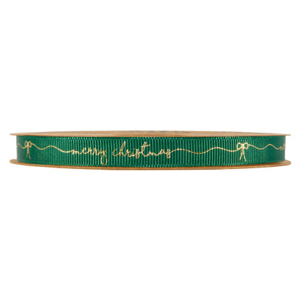 Nastro Gros Grain verde con stampa Merry Christmas Oro