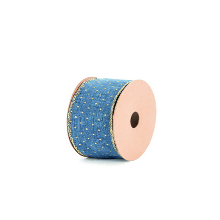Nastro in tessuto blu con pois e bordi oro animati