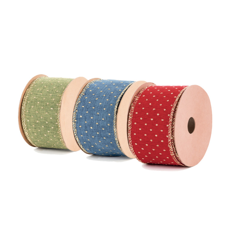 Nastro in tessuto pois con bordi oro animati. Disponibile in più colori