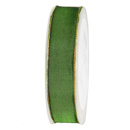 Nastro in raso verde animato con bordino oro