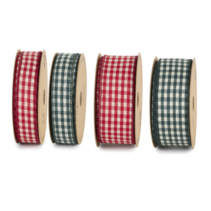 Nastro in tessuto a quadretti. Disponibile in rosso e verde in due altezze