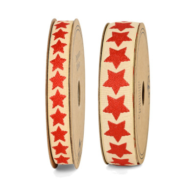 Nastro Tessuto rosso con stelle ricamate