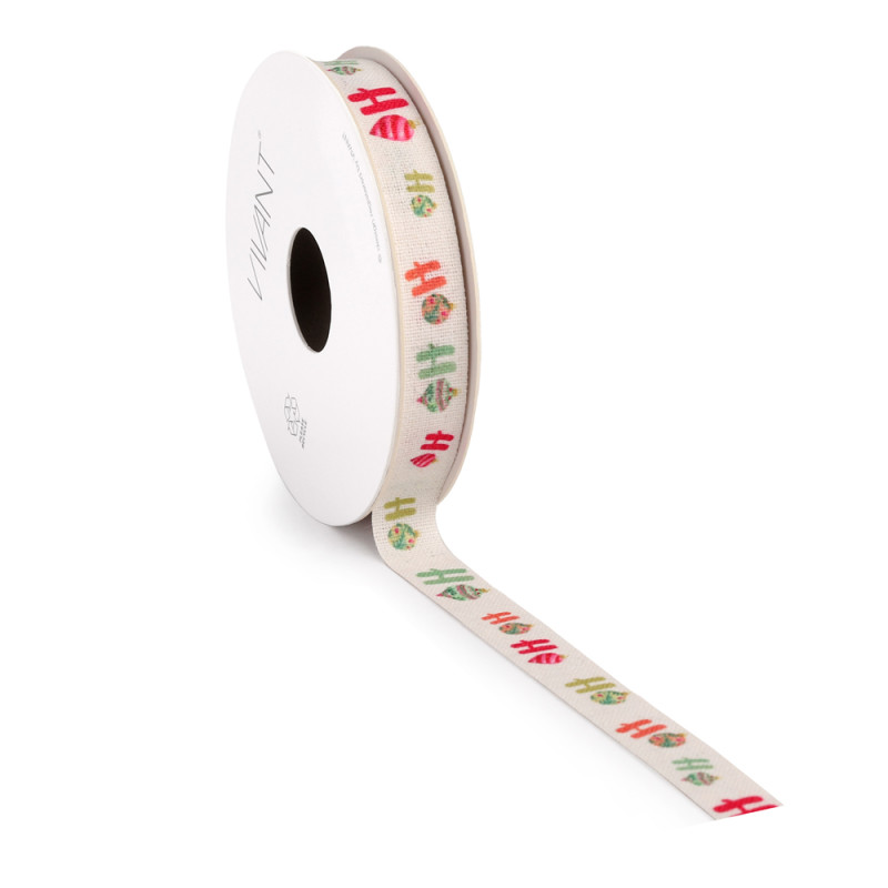 Nastro Tessuto bianco con scritta Ho Ho Xmas