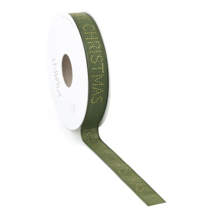 Nastro in tessuto verde con scritta Merry Xmas Oro