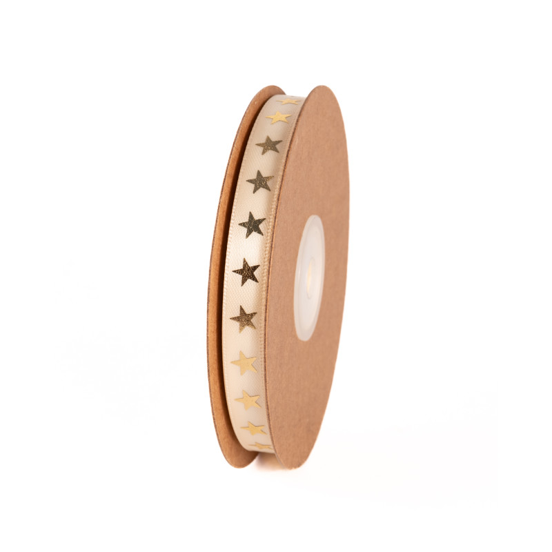 Nastro doppio raso avorio con stelle oro