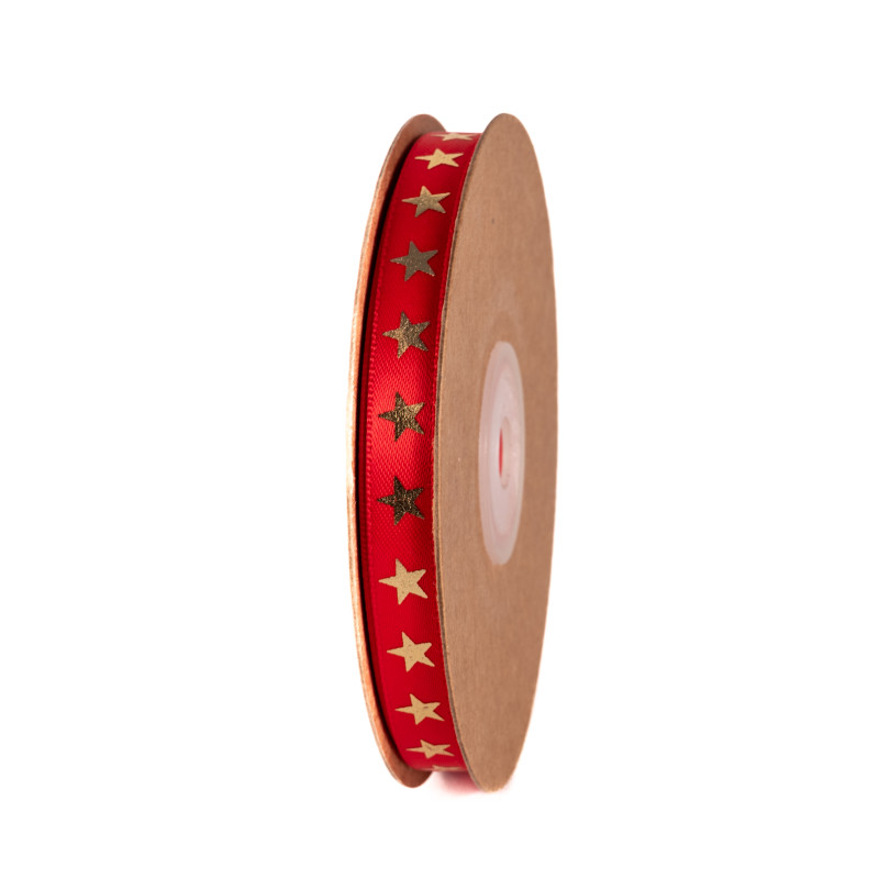 Nastro doppio raso rosso con stelle oro