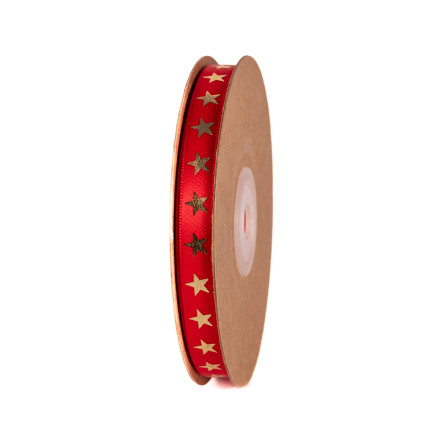 Nastro doppio raso rosso con stelle oro