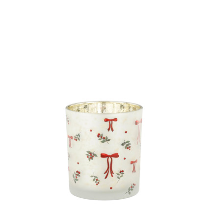 PORTA TEALIGHT IN VETRO CON FIOCCHI ROSSI