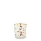 PORTA TEALIGHT IN VETRO CON FIOCCHI ROSSI