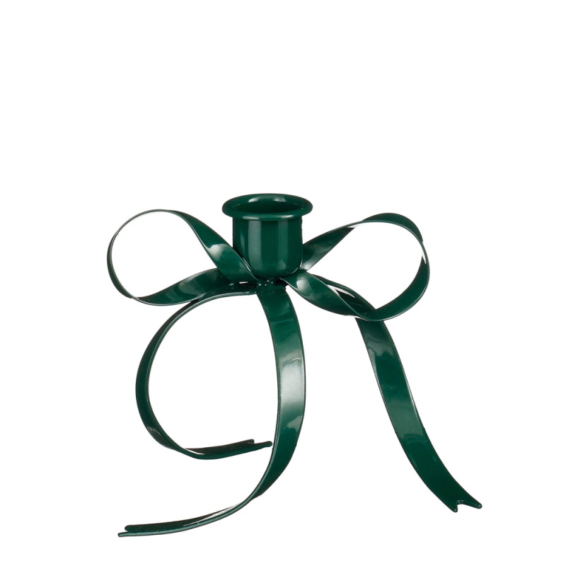 PORTA CANDELA FIOCCO VERDE IN METALLO 10CM