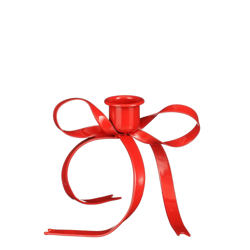 PORTA CANDELA FIOCCO ROSSO IN METALLO 10CM