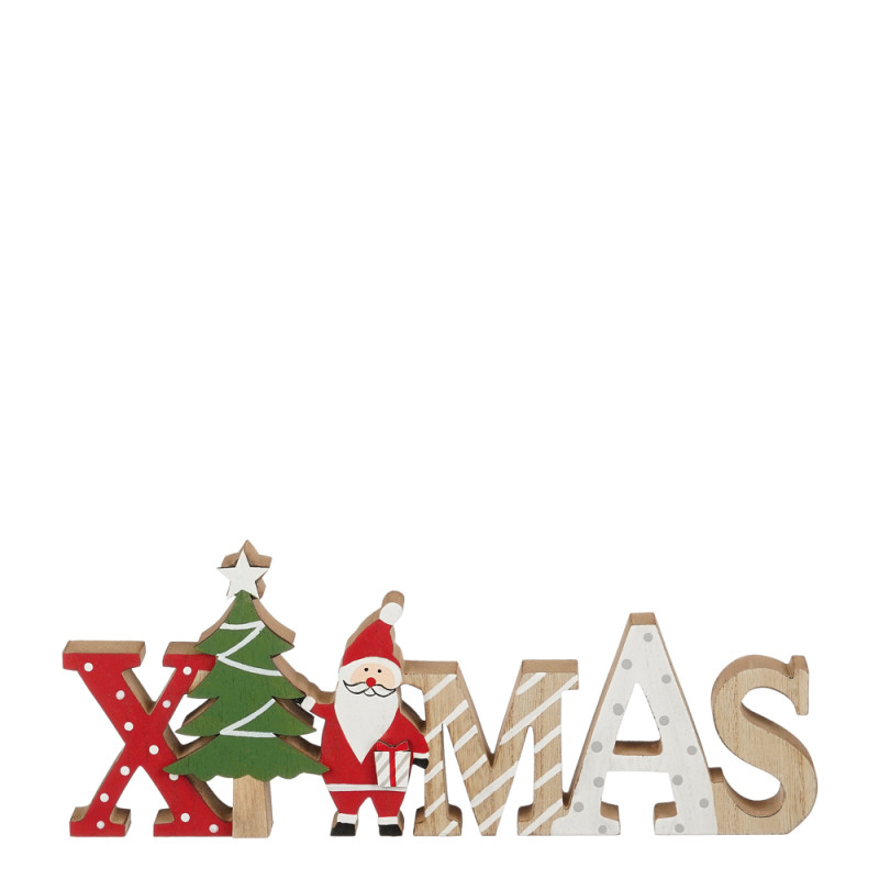 SCRITTA XMAS CON ALBERELLO E BABBO NATALE IN LEGNO FSC 30CM
