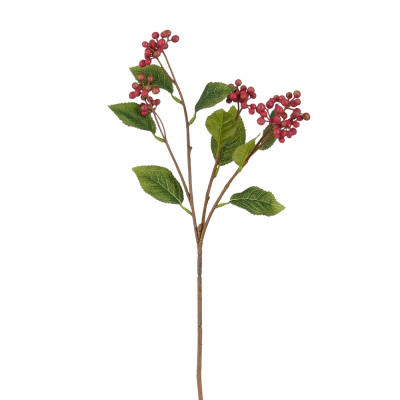 RAMO CON FOGLIE E BACCHE ROSSE 53CM