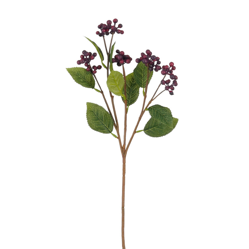 RAMO CON FOGLIE E BACCHE VIOLA 53CM