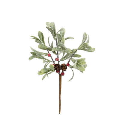 RAMO DI VISCHIO CON BACCHE ROSSE E PIGNE 30CM
