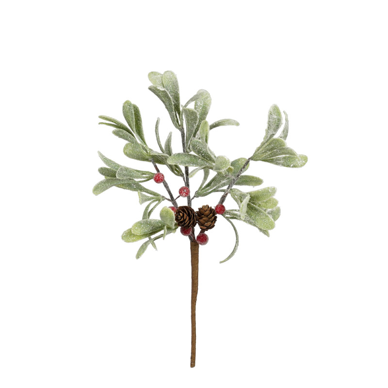 RAMO DI VISCHIO CON BACCHE ROSSE E PIGNE 30CM